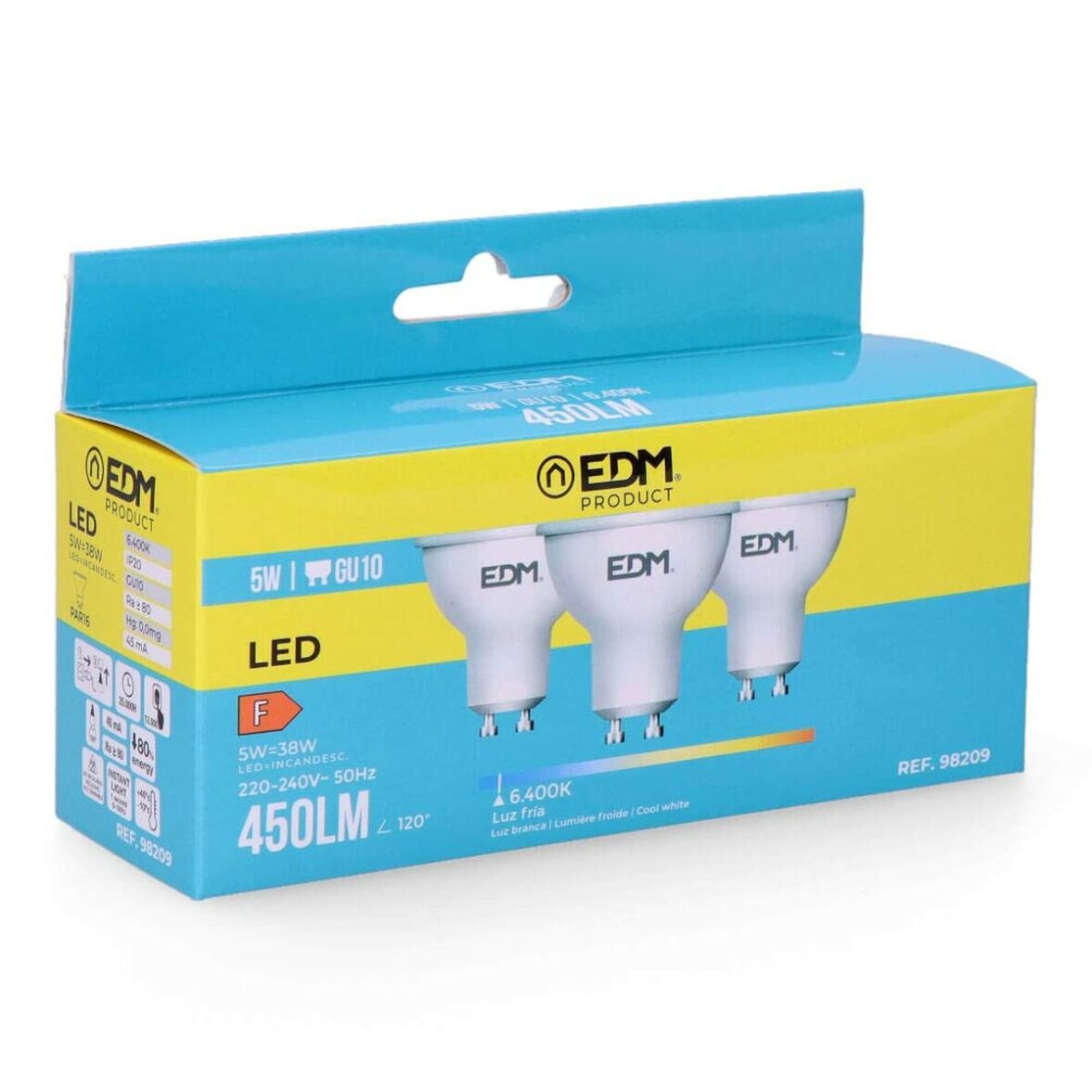 Pack de 3 bombillas LED EDM 98209 F 5 W 45 W 38 W GU10 450 lm Ø 5 x 5,5 cm (6400 K)