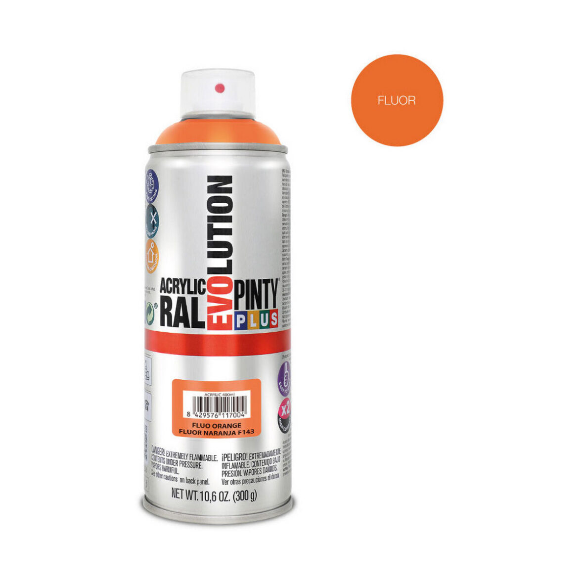 Pintura en spray Pintyplus Evolution F143 400 ml Fluorescente Naranja - Imagen 3