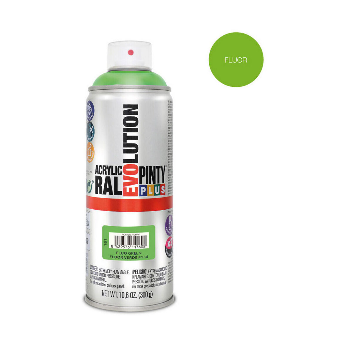 Pintura en spray Pintyplus Evolution F136 400 ml Fluorescente Verde - Imagen 3