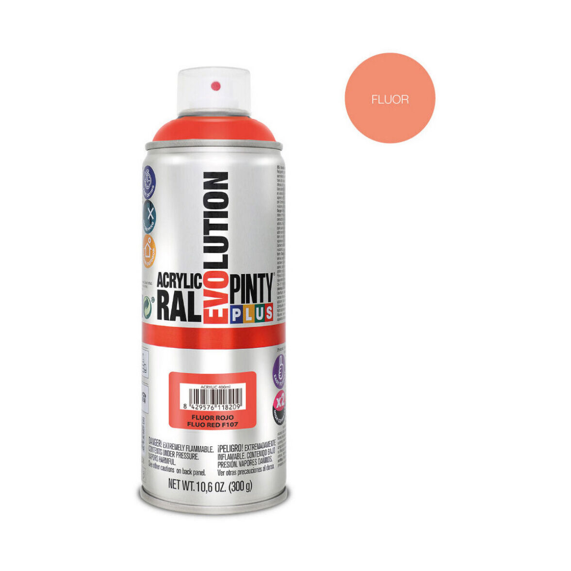 Pintura en spray Pintyplus Evolution F107 400 ml Fluorescente Rojo - Imagen 3