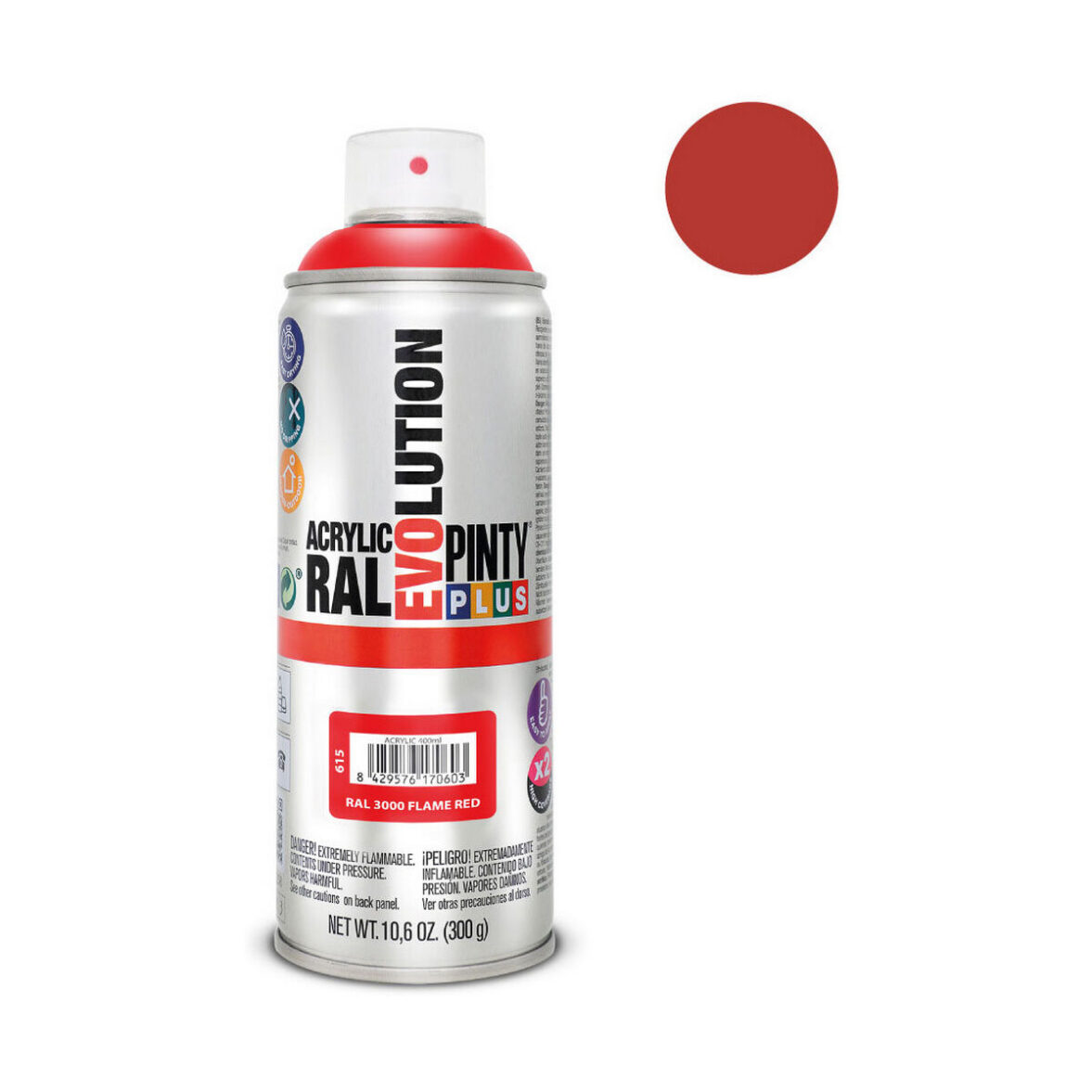 Pintura en spray Pintyplus Evolution RAL 3000 400 ml Flame Red - Imagen 3