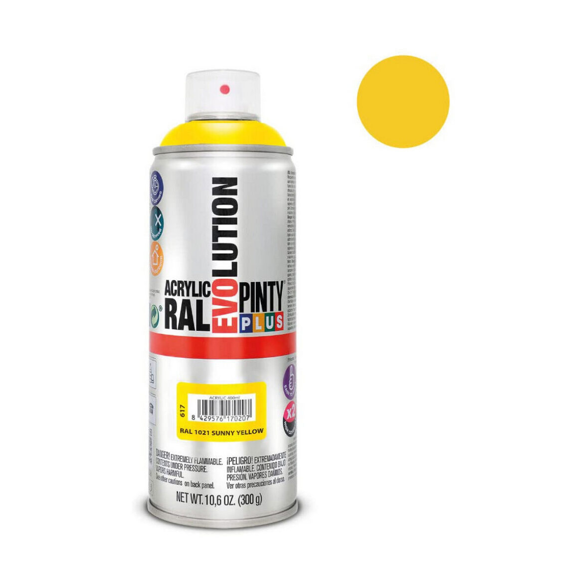 Pintura en spray Pintyplus Evolution RAL 1021 400 ml Sunny Yellow - Imagen 3