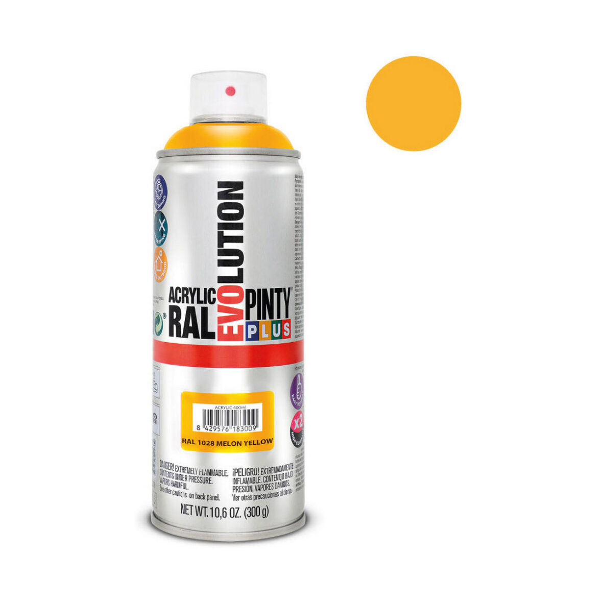 Pintura en spray Pintyplus Evolution RAL 1028 400 ml Melon Yellow - Imagen 3
