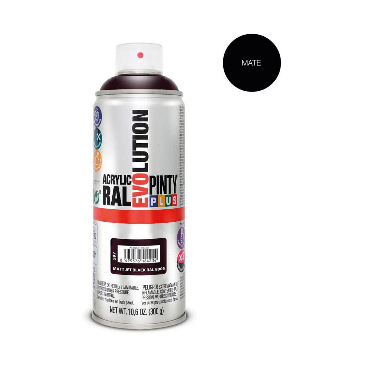 Pintura en spray Pintyplus Evolution RAL 9005 400 ml Mate Jet Black - Imagen 3