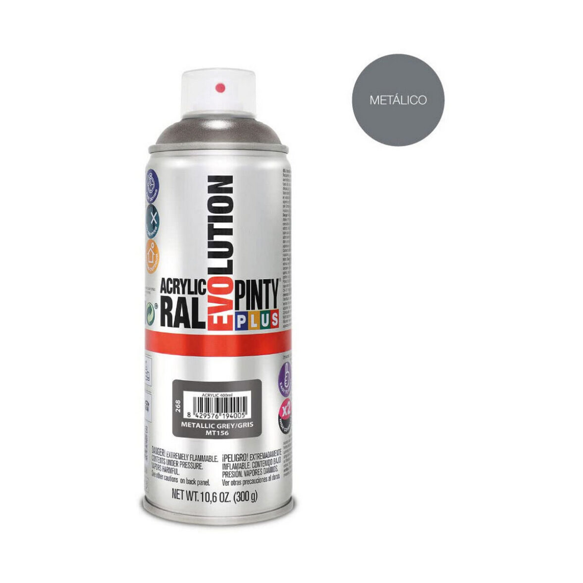 Pintura en spray Pintyplus Evolution MT156 Metalizado 400 ml Gris - Imagen 3