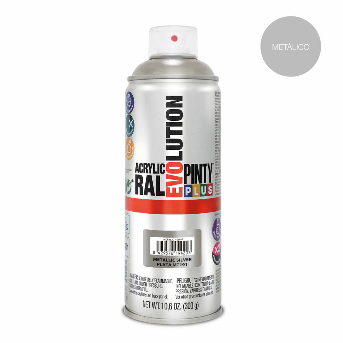Pintura en spray Pintyplus Evolution MT191 Metalizado 400 ml Plateado - Imagen 3