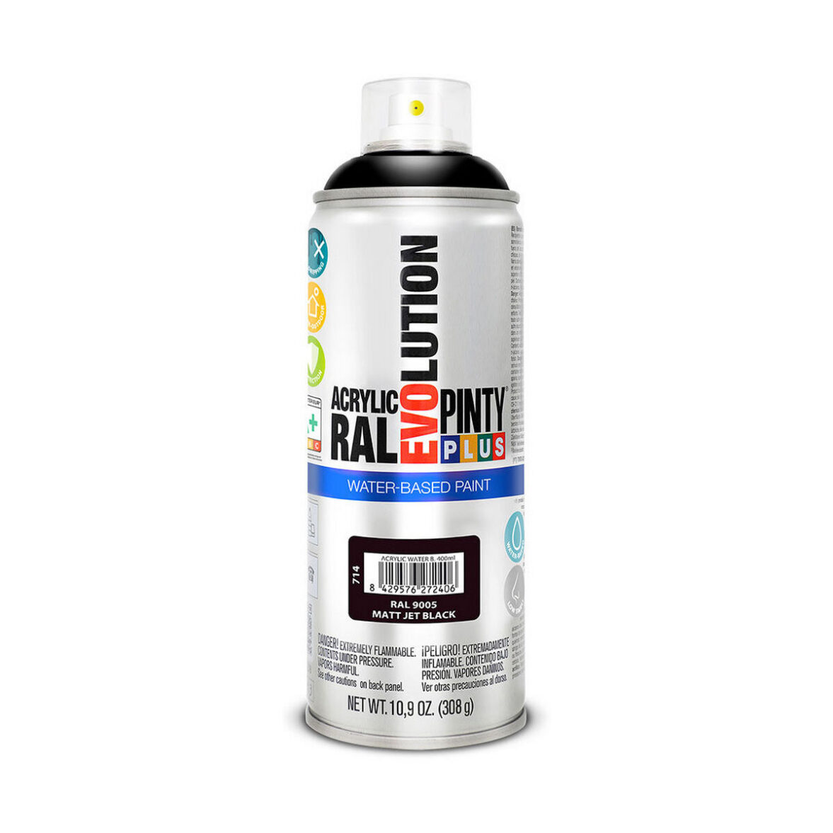 Pintura en spray Pintyplus Evolution RAL 9005 400 ml Mate Base de agua Jet Black - Imagen 3