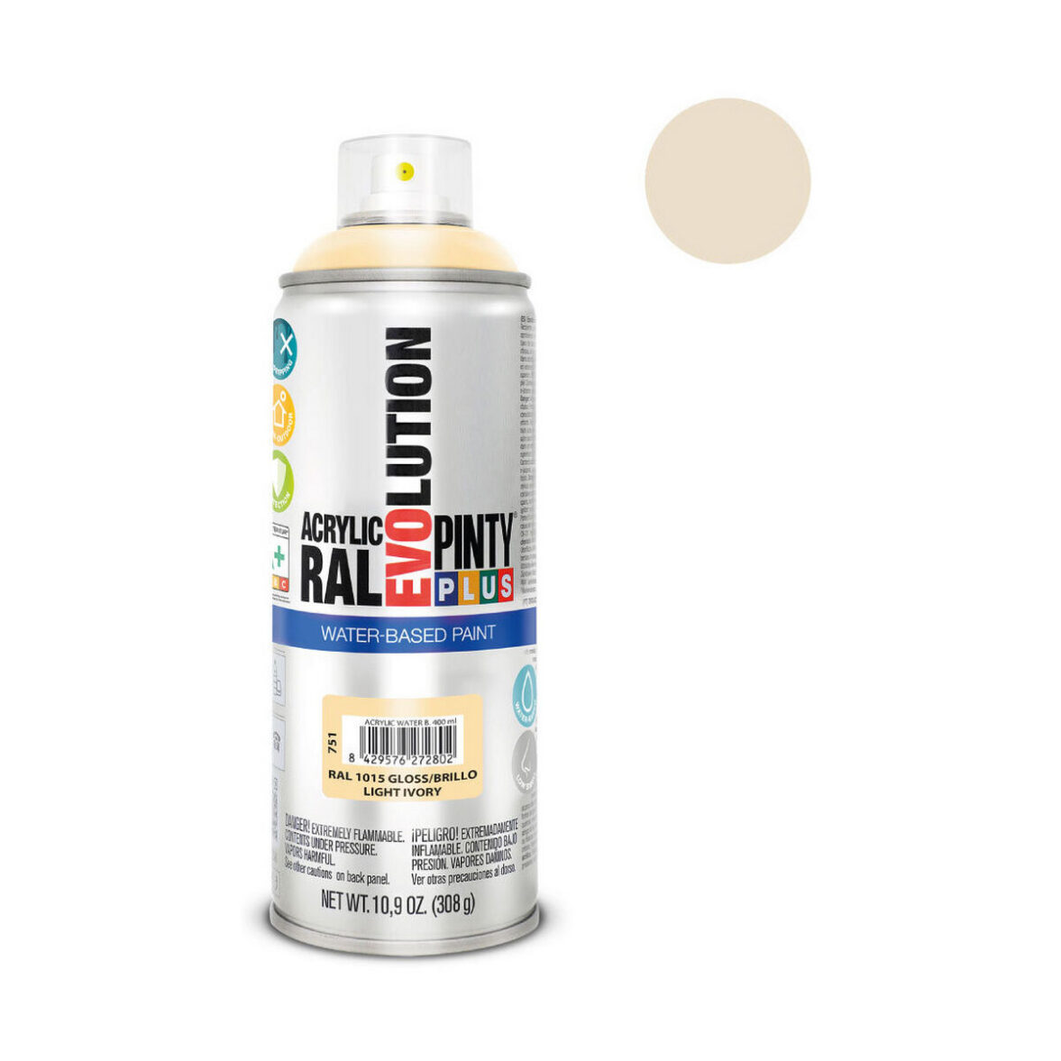 Pintura en spray Pintyplus Evolution RAL 1015 400 ml Base de agua Light Ivory - Imagen 3