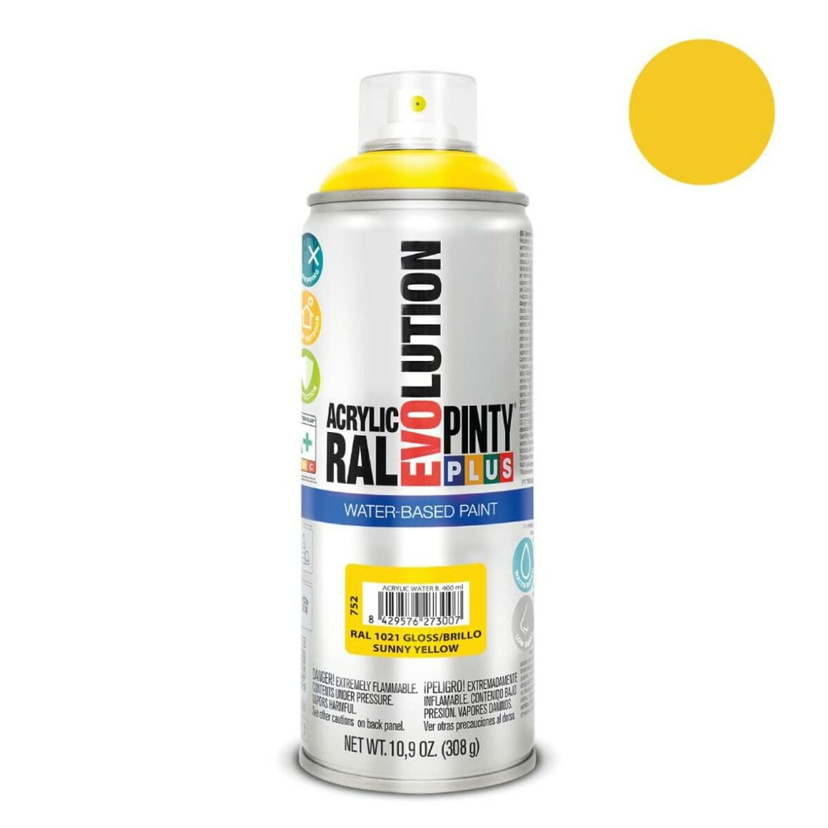 Pintura en spray Pintyplus Evolution RAL 1021 Base de agua Sunny Yellow 400 ml - Imagen 3