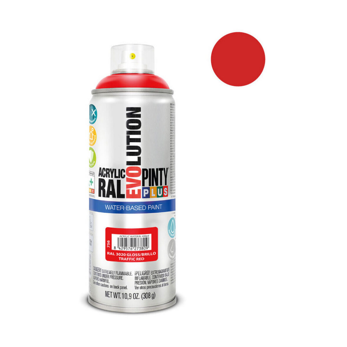 Pintura en spray Pintyplus Evolution RAL 3020 400 ml Base de agua Traffic Red - Imagen 3