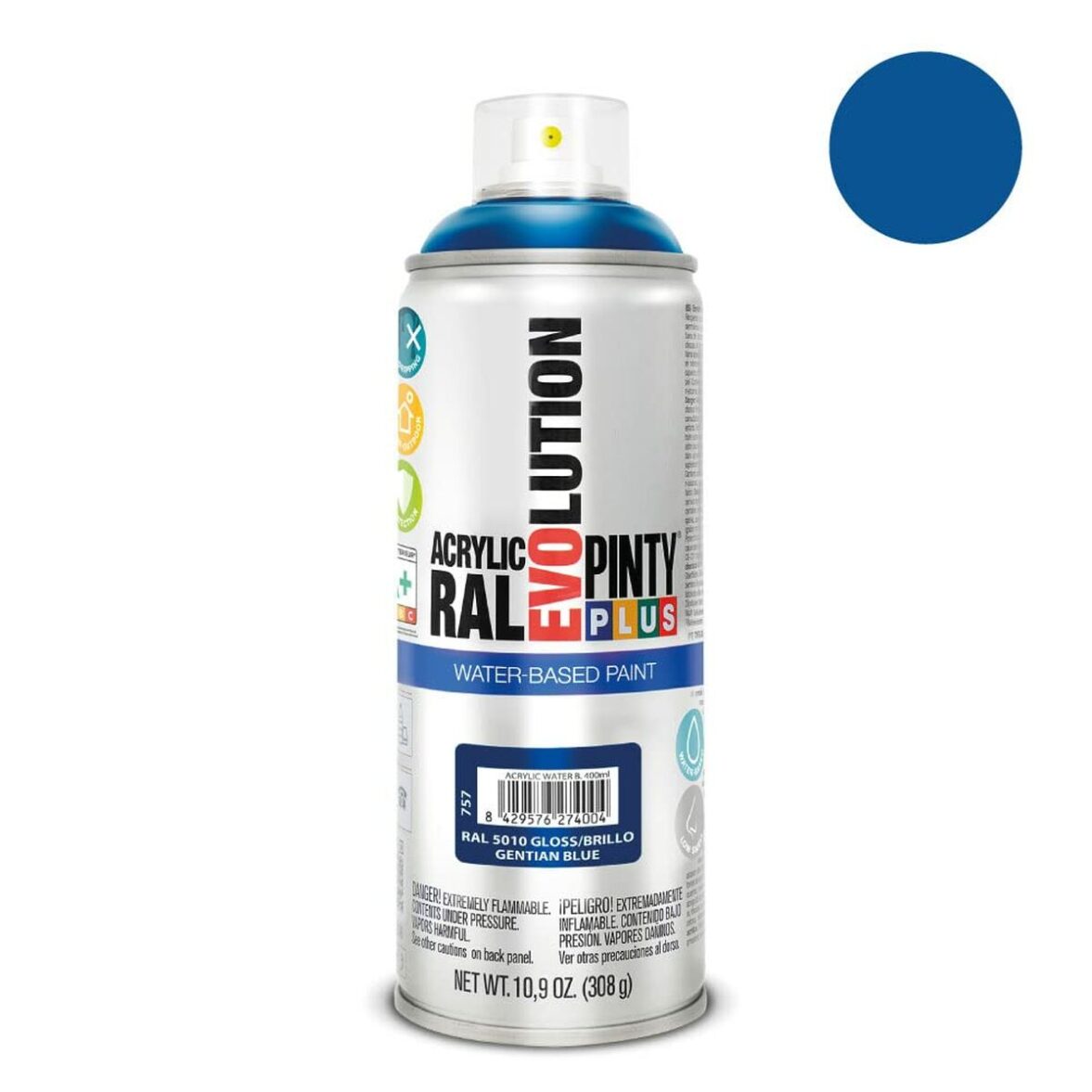 Pintura en spray Pintyplus Evolution RAL 5010 Base de agua Gentian Blue 400 ml - Imagen 3