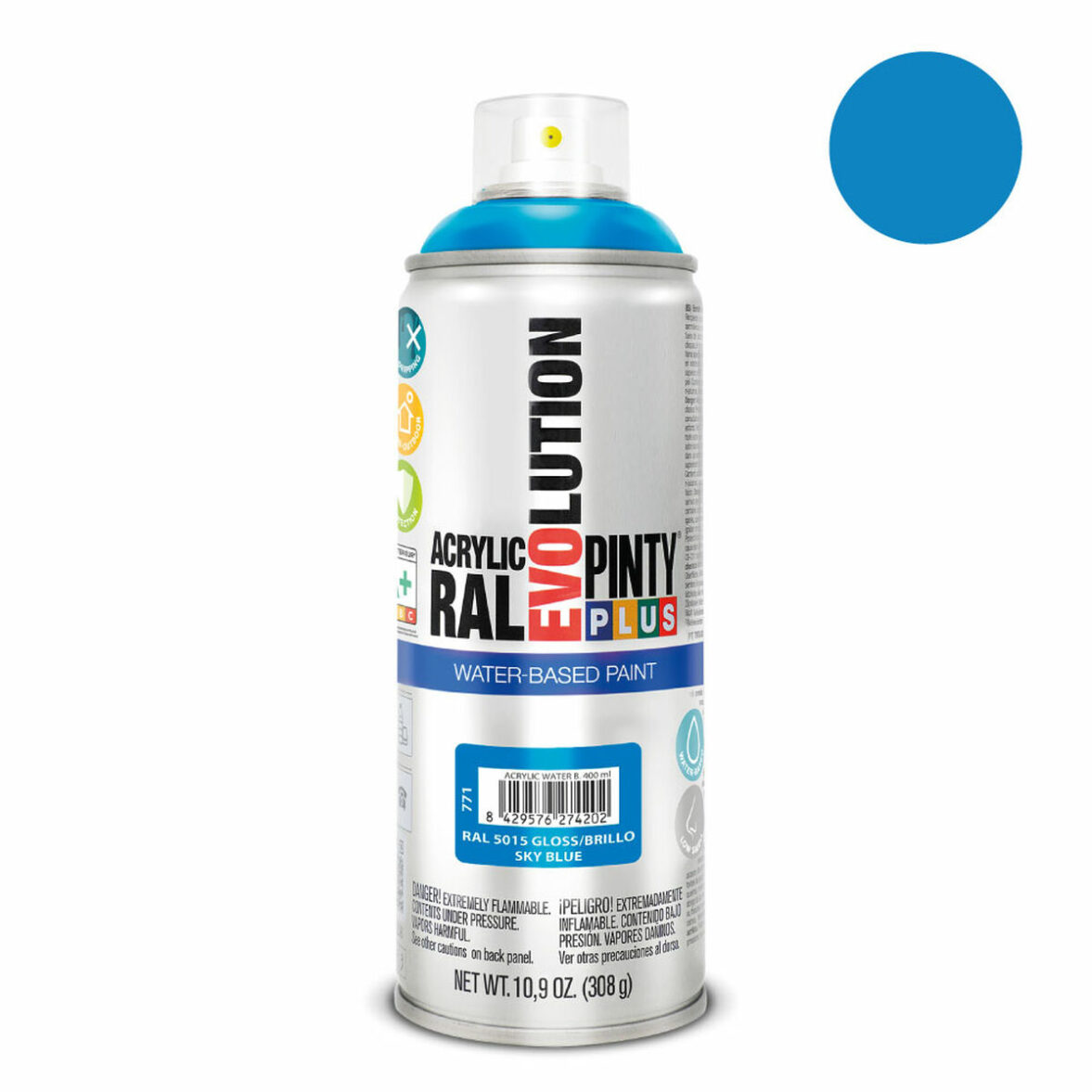 Pintura en spray Pintyplus Evolution RAL 5015 Base de agua Sky Blue 400 ml - Imagen 3