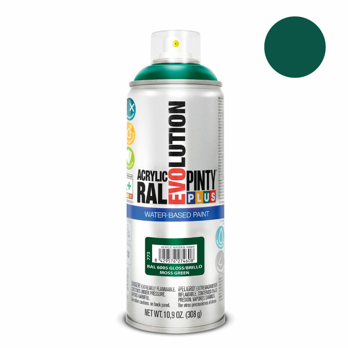 Pintura en spray Pintyplus Evolution RAL 6005 Base de agua Moss Green 400 ml - Imagen 3