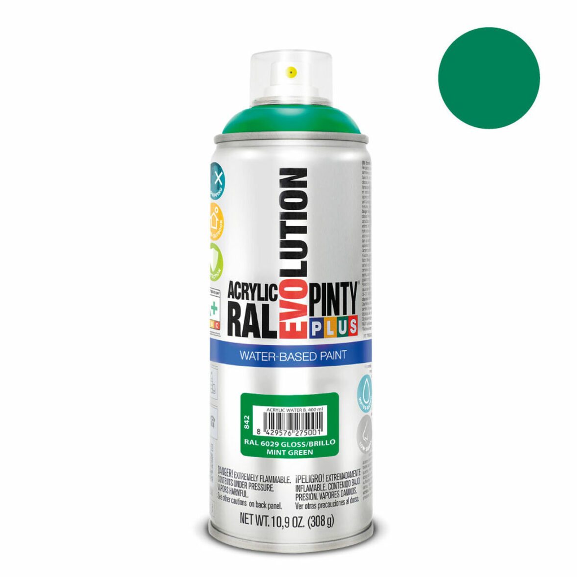 Pintura en spray Pintyplus Evolution RAL 6029 Base de agua Mint Green 400 ml - Imagen 3