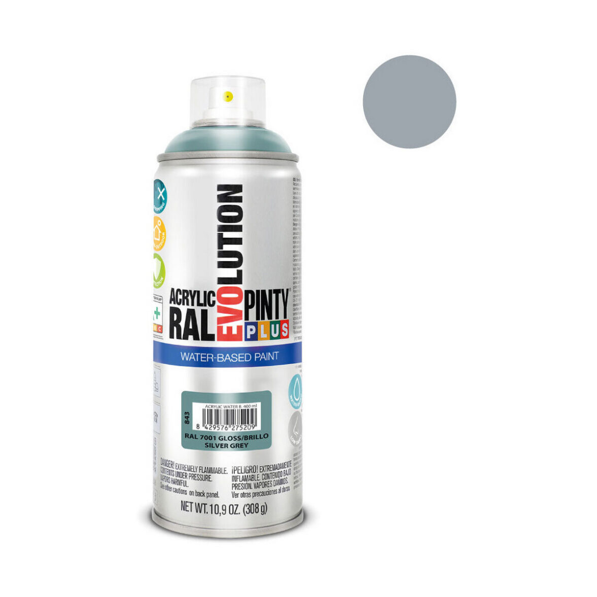 Pintura en spray Pintyplus Evolution RAL 7001 400 ml Base de agua Silver Grey - Imagen 3