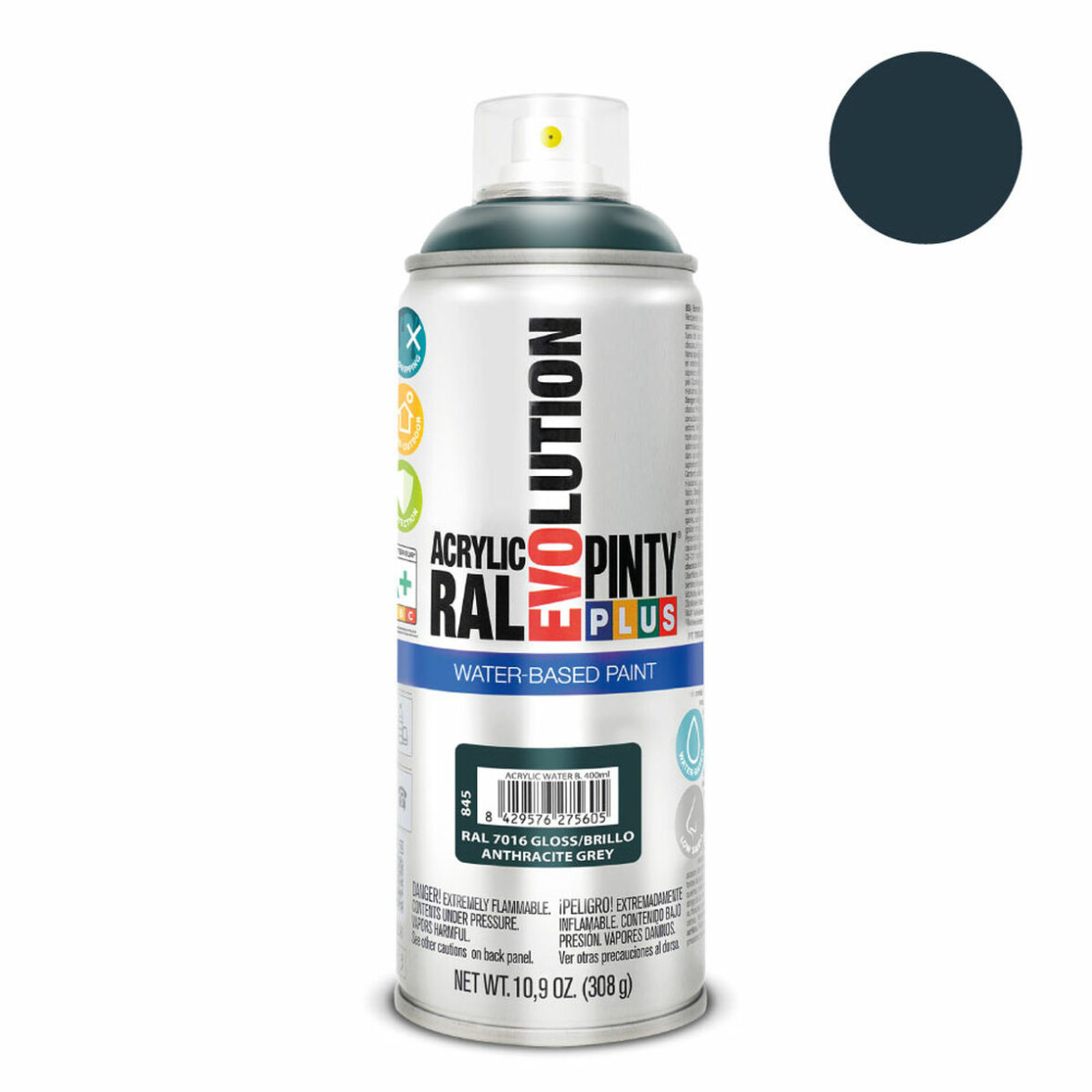 Pintura en spray Pintyplus Evolution RAL 7016 Base de agua Antracita 400 ml - Imagen 3