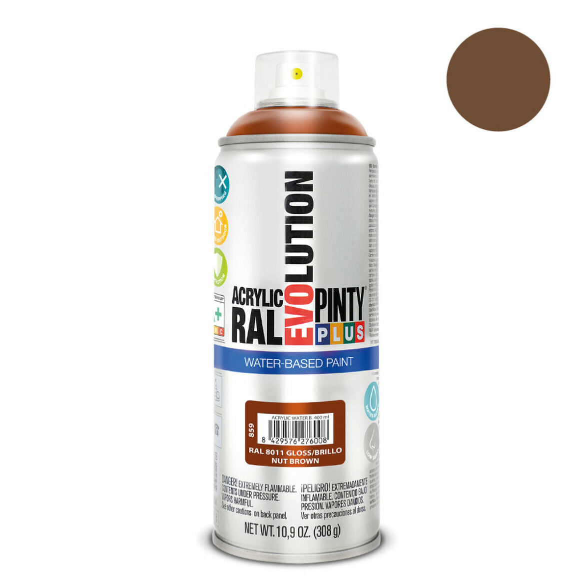 Pintura en spray Pintyplus Evolution RAL 8011 Base de agua Nut Brown 400 ml - Imagen 3