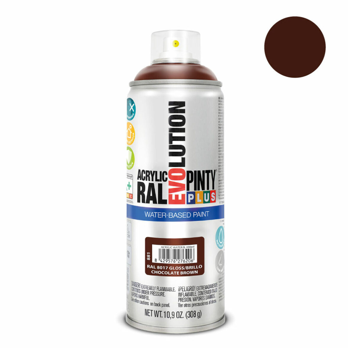 Pintura en spray Pintyplus Evolution RAL 8017 Base de agua Chocolate 400 ml - Imagen 3