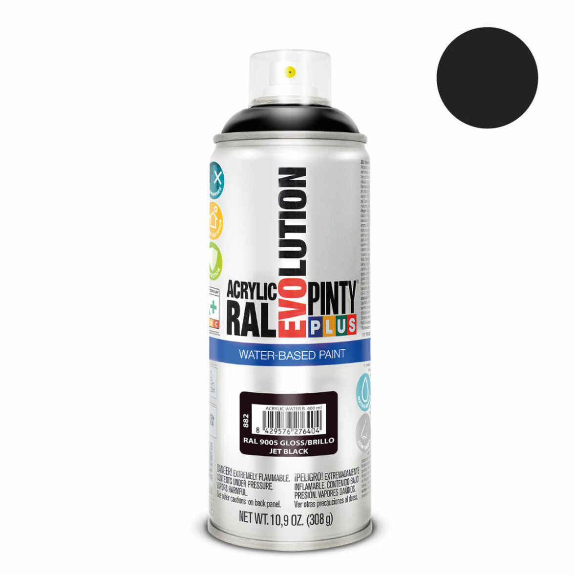 Pintura en spray Pintyplus Evolution RAL 9005 Base de agua Jet Black 400 ml - Imagen 3
