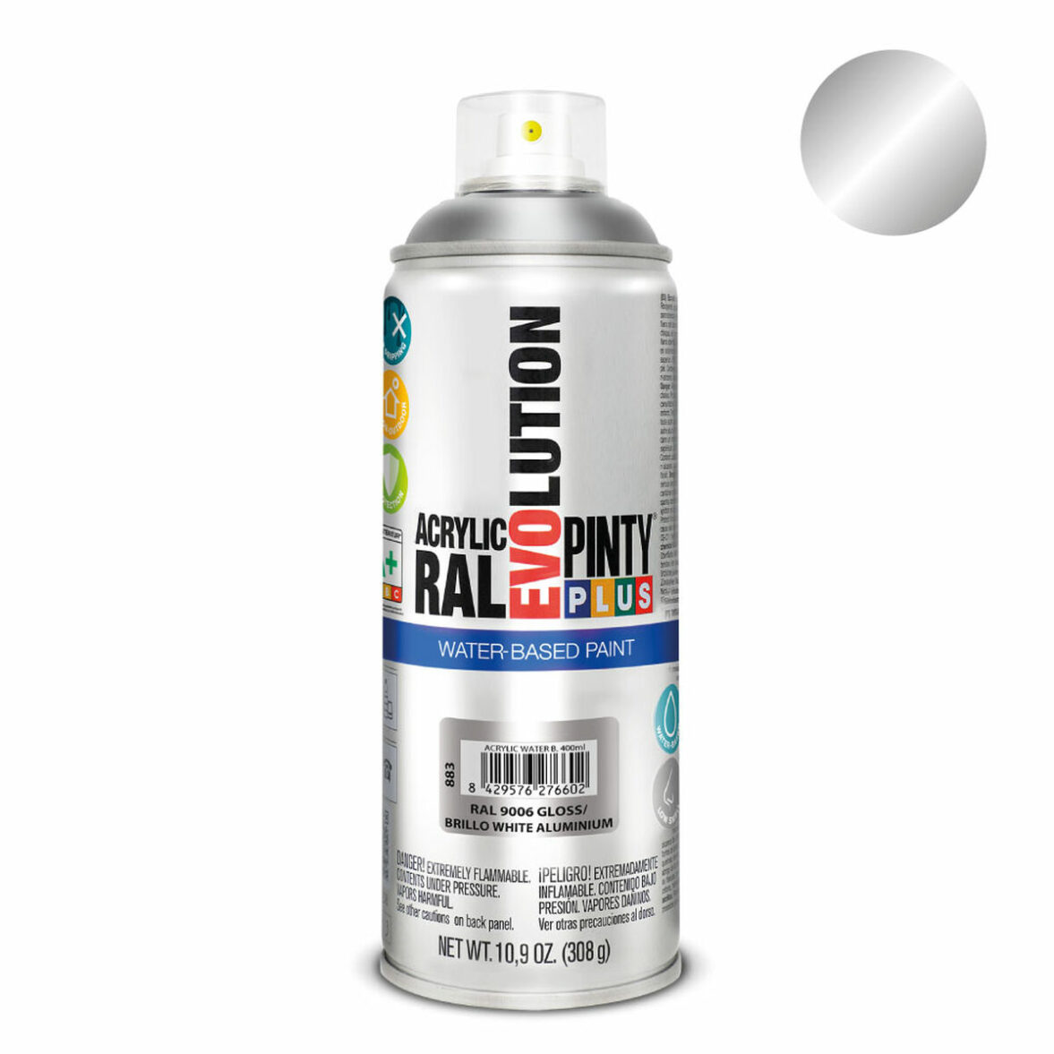 Pintura en spray Pintyplus Evolution RAL 9006 Base de agua White Aluminium 400 ml - Imagen 3