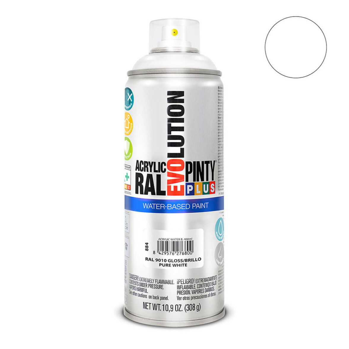 Pintura en spray Pintyplus Evolution RAL 9010 400 ml Base de agua Pure White - Imagen 3