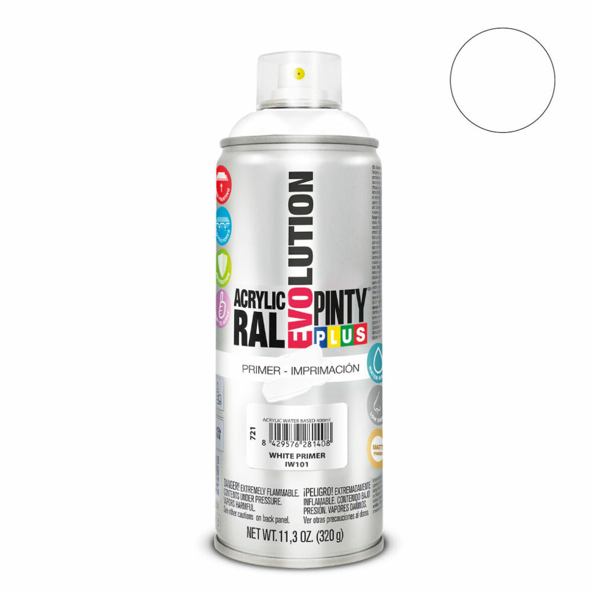 Pintura en spray Pintyplus Evolution IW101 320 ml Imprimación Base de agua Blanco - Imagen 3