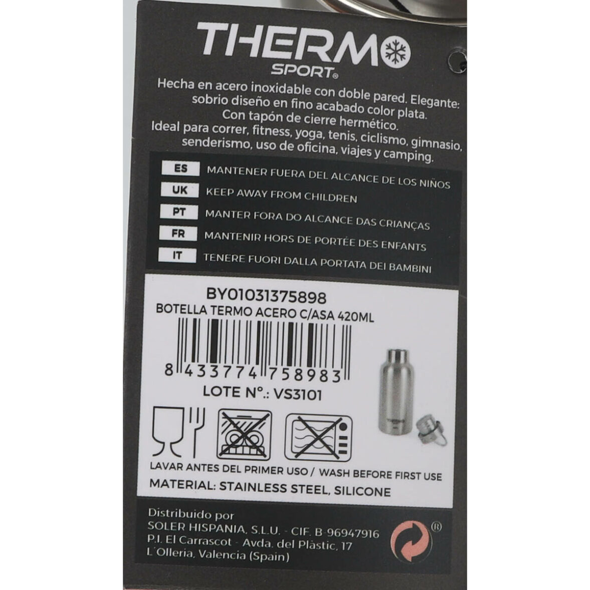 Botella Térmica ThermoSport Acero 420 ml Con asa - Imagen 4