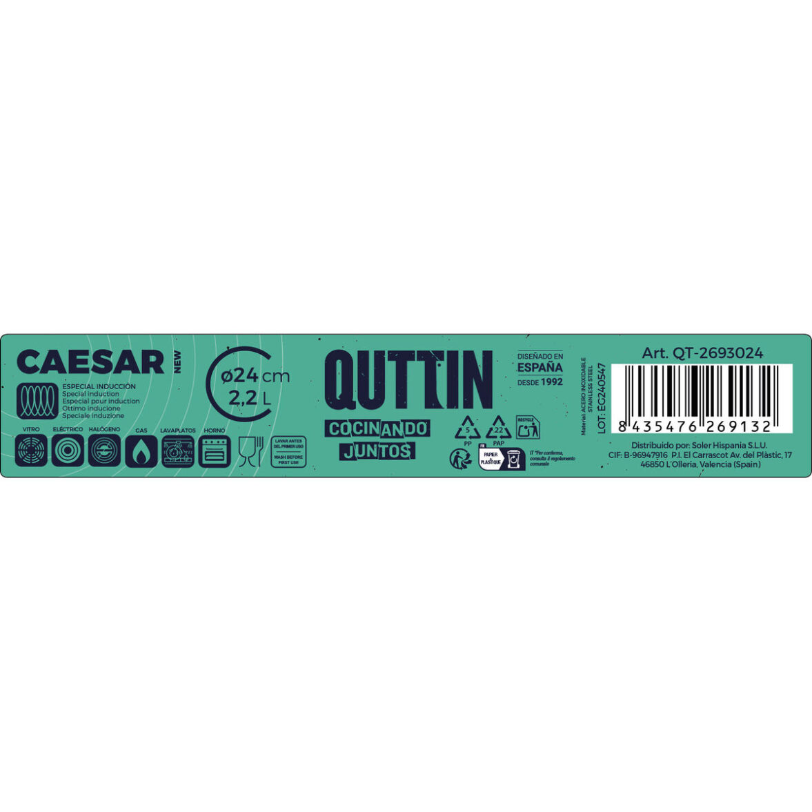 Cacerola con Tapa de Cristal Quttin 2,2 L Ø 24 x 6 cm - Imagen 3