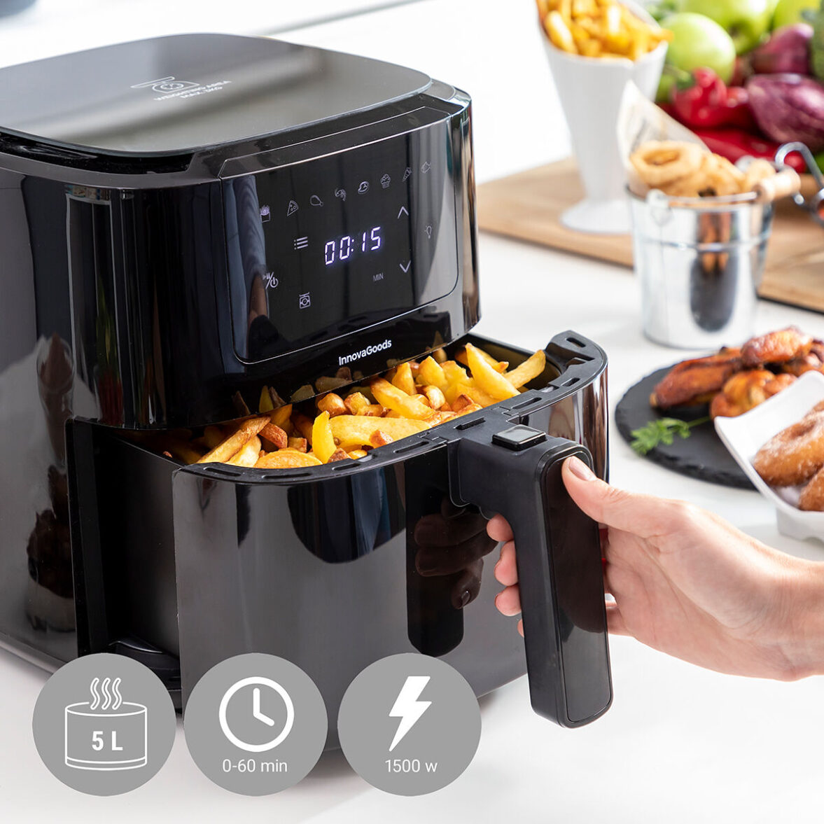 Freidora de Aire con Báscula InnovaGoods Fryinn Balance 5000 Negro 1500 W 5 L Acero Inoxidable - Imagen 6
