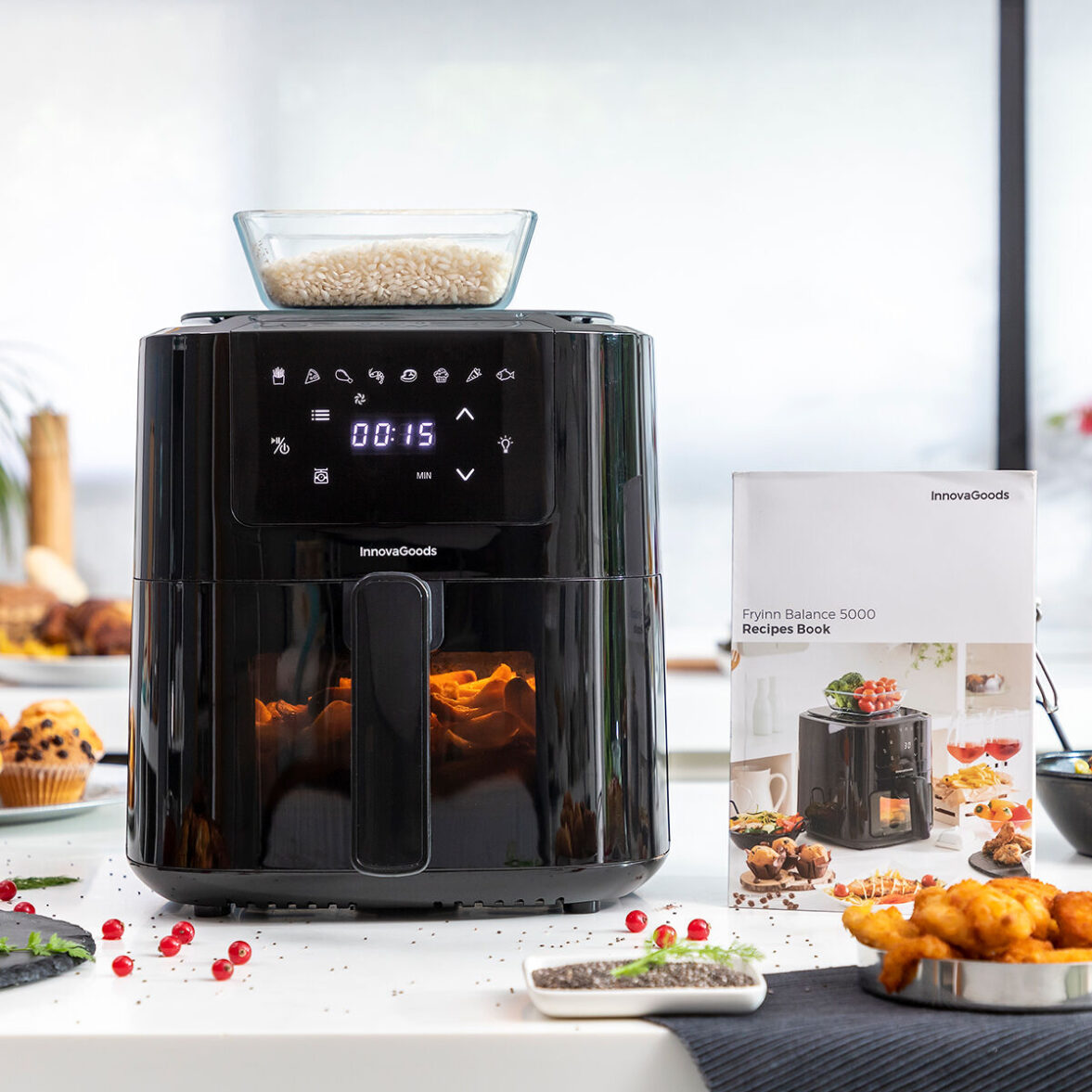 Freidora de Aire con Báscula InnovaGoods Fryinn Balance 5000 Negro 1500 W 5 L Acero Inoxidable - Imagen 8