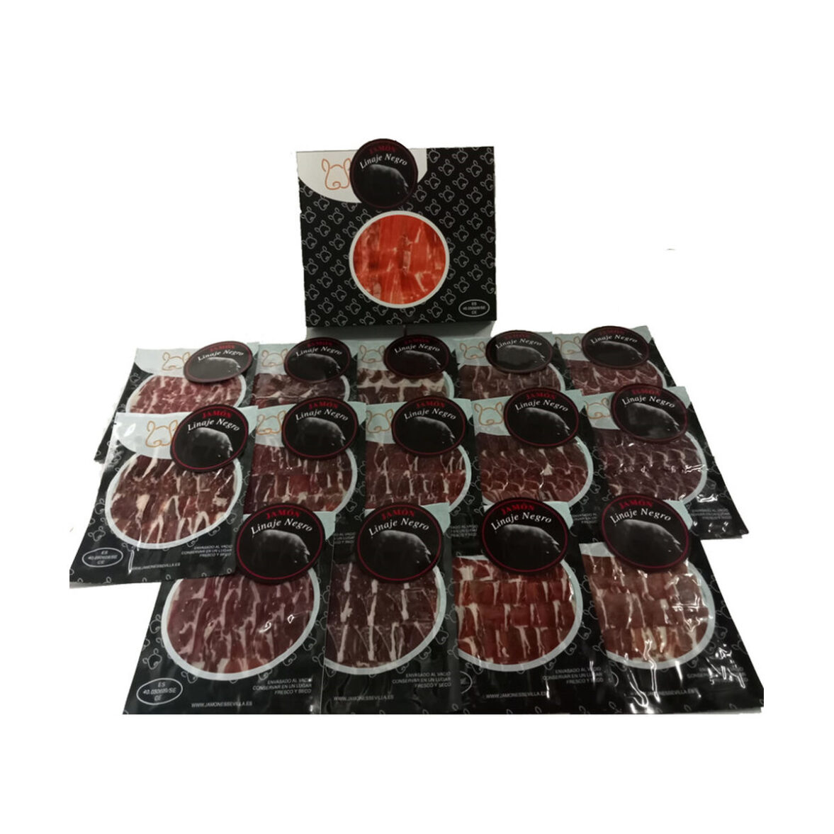 Paleta de Jamón Linaje Negro 100 g x 15 Botella de vino tinto 750 ml x 3 Monte Real - Imagen 3