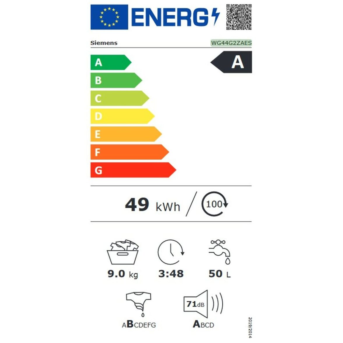 Lavadora Siemens AG WG44G2ZAES 60 cm 1400 rpm 9 kg - Imagen 4