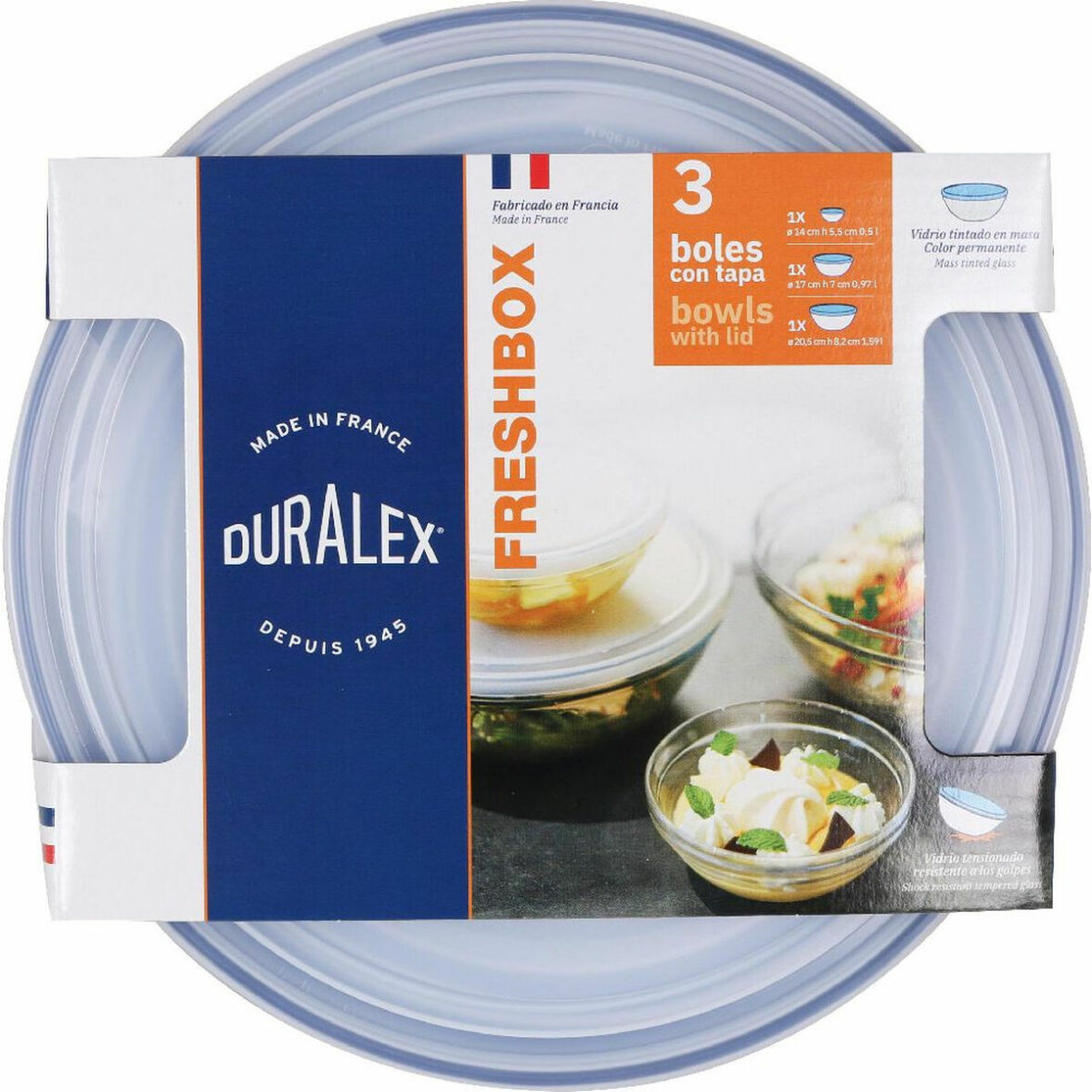 Set de Cuencos Duralex   Azul Con Tapa 3 Piezas (4 Unidades) - Imagen 4