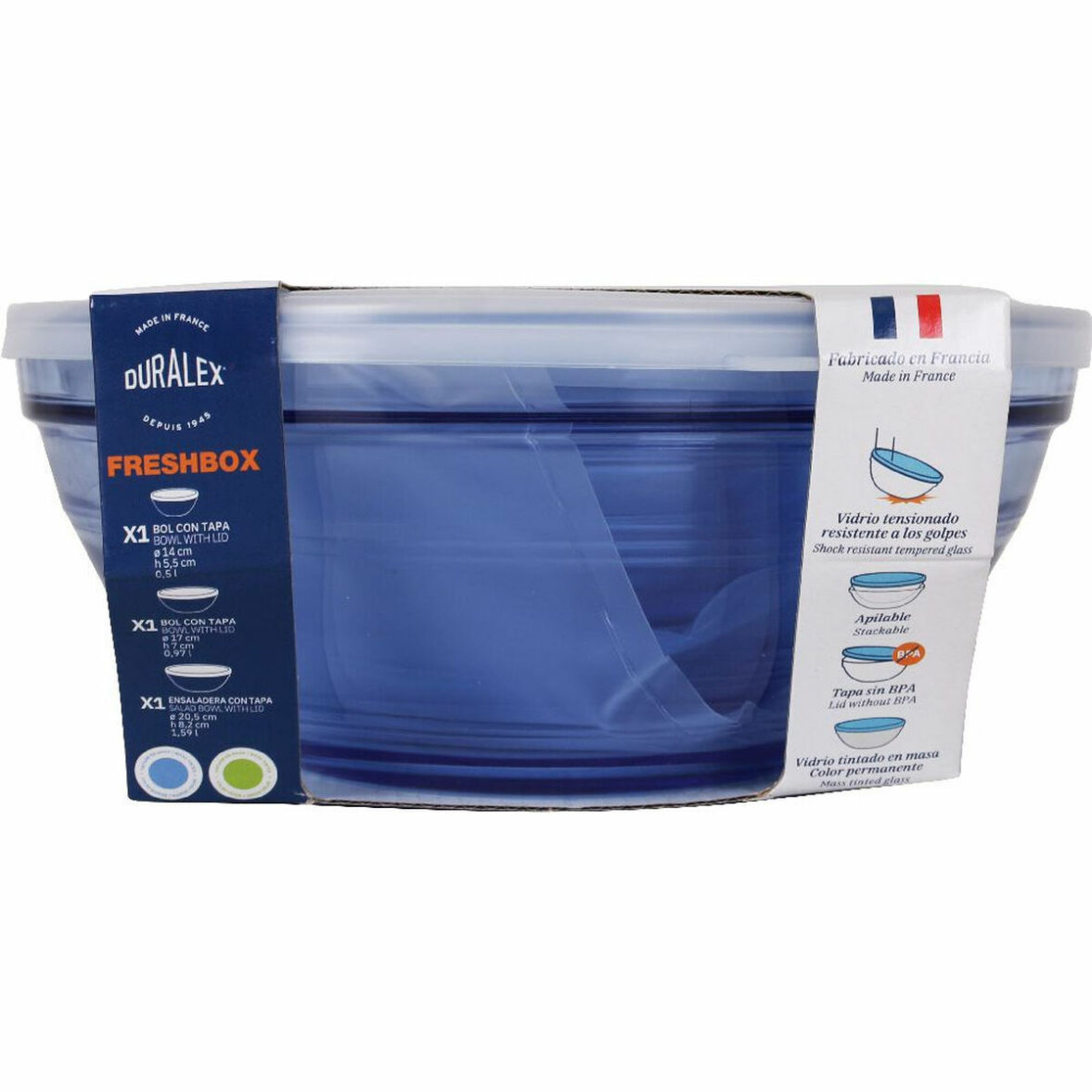 Set de Cuencos Duralex   Azul Con Tapa 3 Piezas (4 Unidades) - Imagen 5