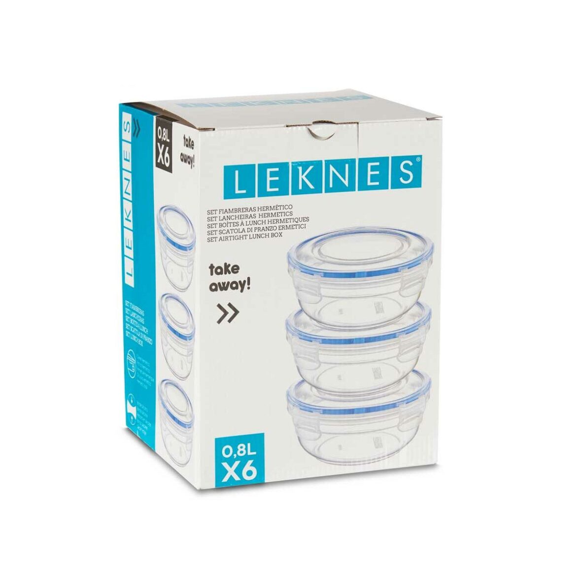 Set de Fiambreras Hermético Azul Transparente Plástico 800 ml 15,5 x 7,5 x 15,5 cm (8 Unidades) - Imagen 3