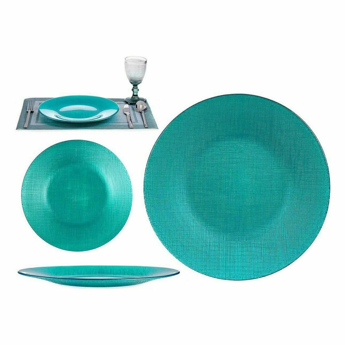 Plato Llano Vivalto 323928P Turquesa Vidrio 27,5 x 2 x 27,5 cm (6 Unidades) - Imagen 4