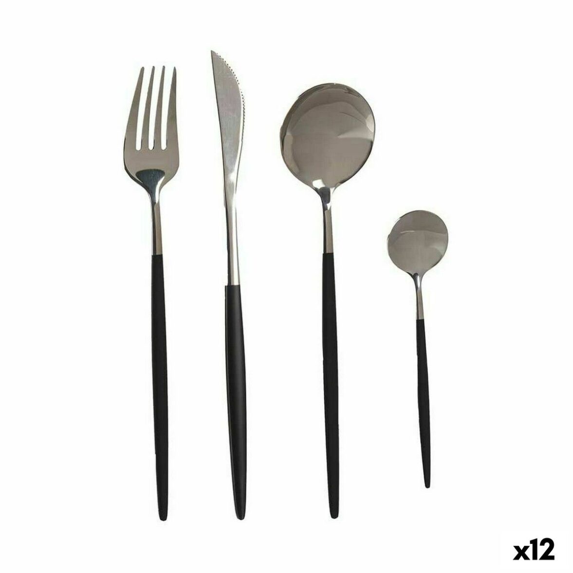 Set de Cubiertos Kinvara BST-CT022 Negro Plateado Acero Inoxidable 8 Piezas (12 Unidades)