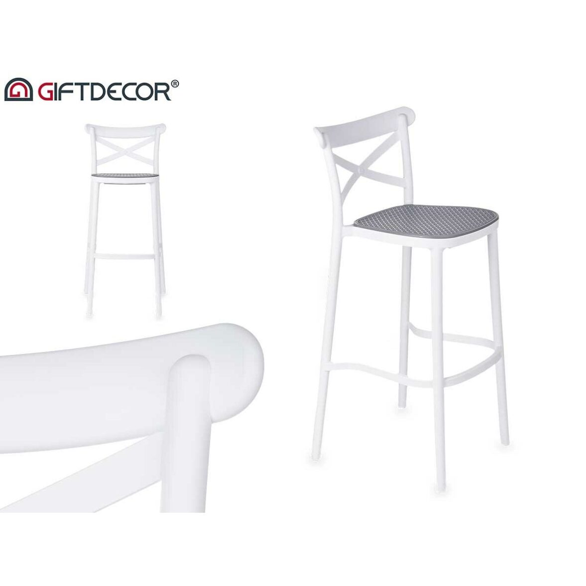 Taburete GiftDecor PC-175B Blanco Gris Polipropileno Ratán 41 x 103 x 52,5 cm (4 Unidades) - Imagen 4