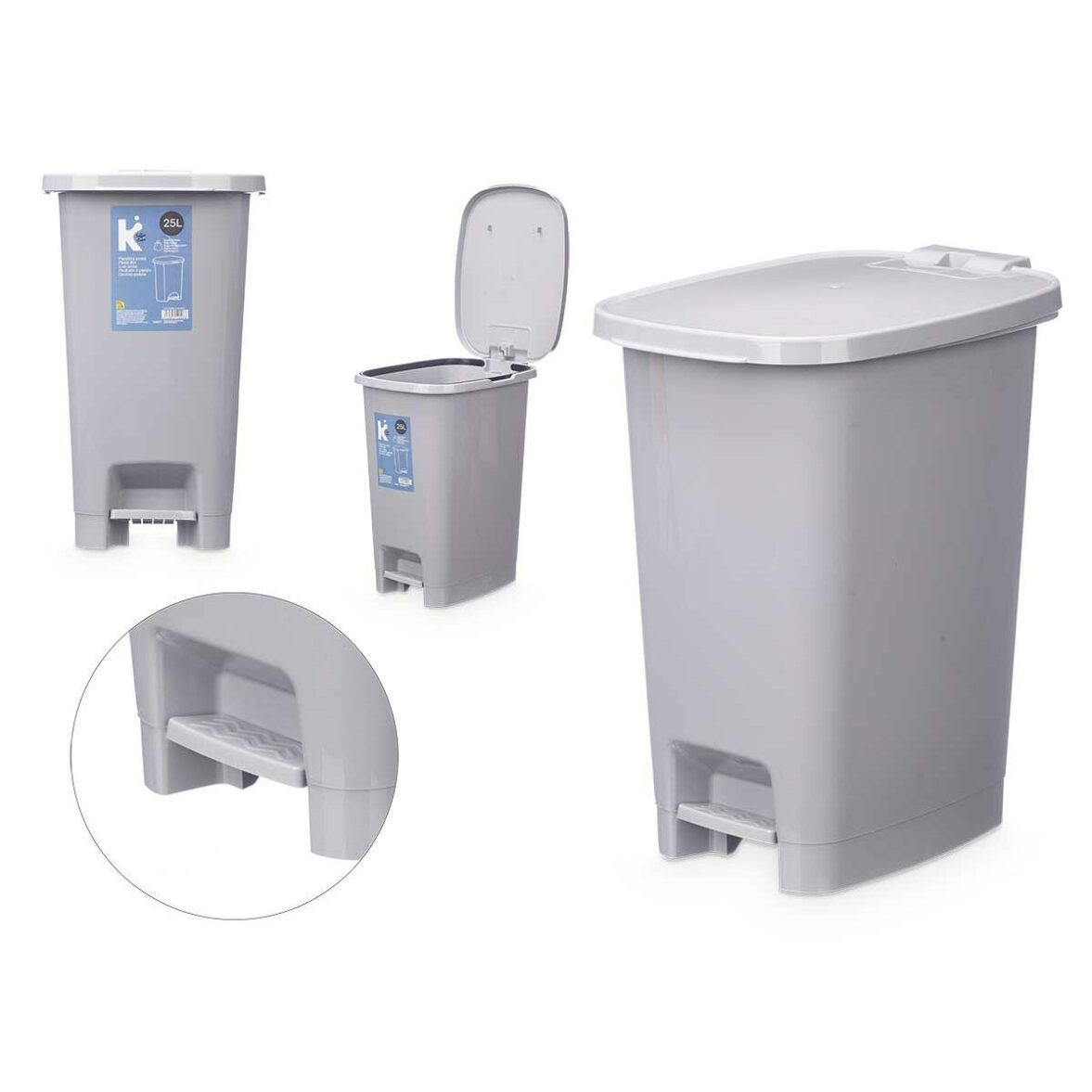 Papelera con Pedal ABK-142 1 Gris Plástico 25 L (6 Unidades) - Imagen 3