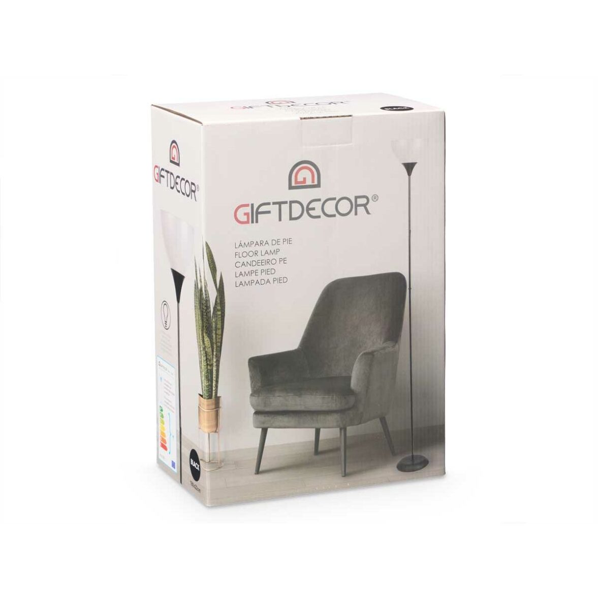Lámpara de Pie GiftDecor CE13581-3(132) Blanco Negro 60 W 220-240 V 22 x 185 x 22 cm (2 Unidades) - Imagen 4