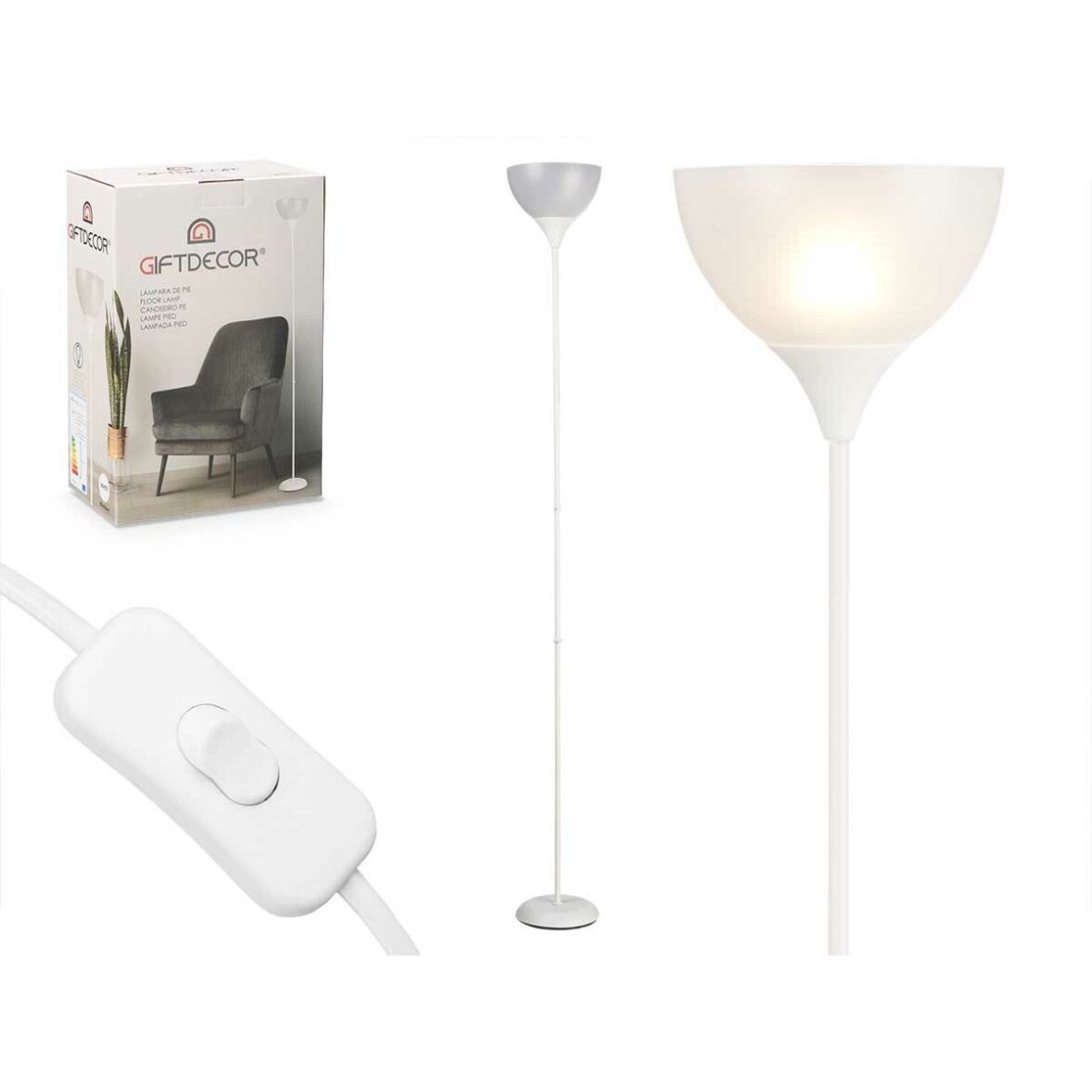 Lámpara de Pie GiftDecor CE13581-3(133) Blanco 60 W 220-240 V 22 x 185 x 22 cm (2 Unidades) - Imagen 3