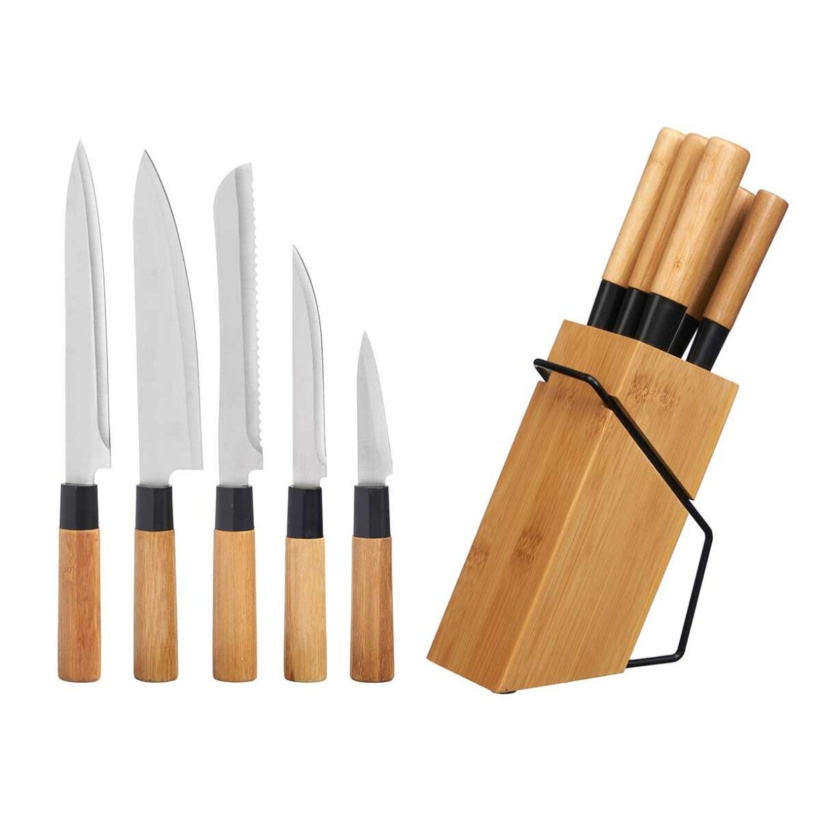 Set de Cuchillos con Soporte de Madera Kinvara KT171028A 6PCS Natural Bambú Acero (4 Unidades) - Imagen 3
