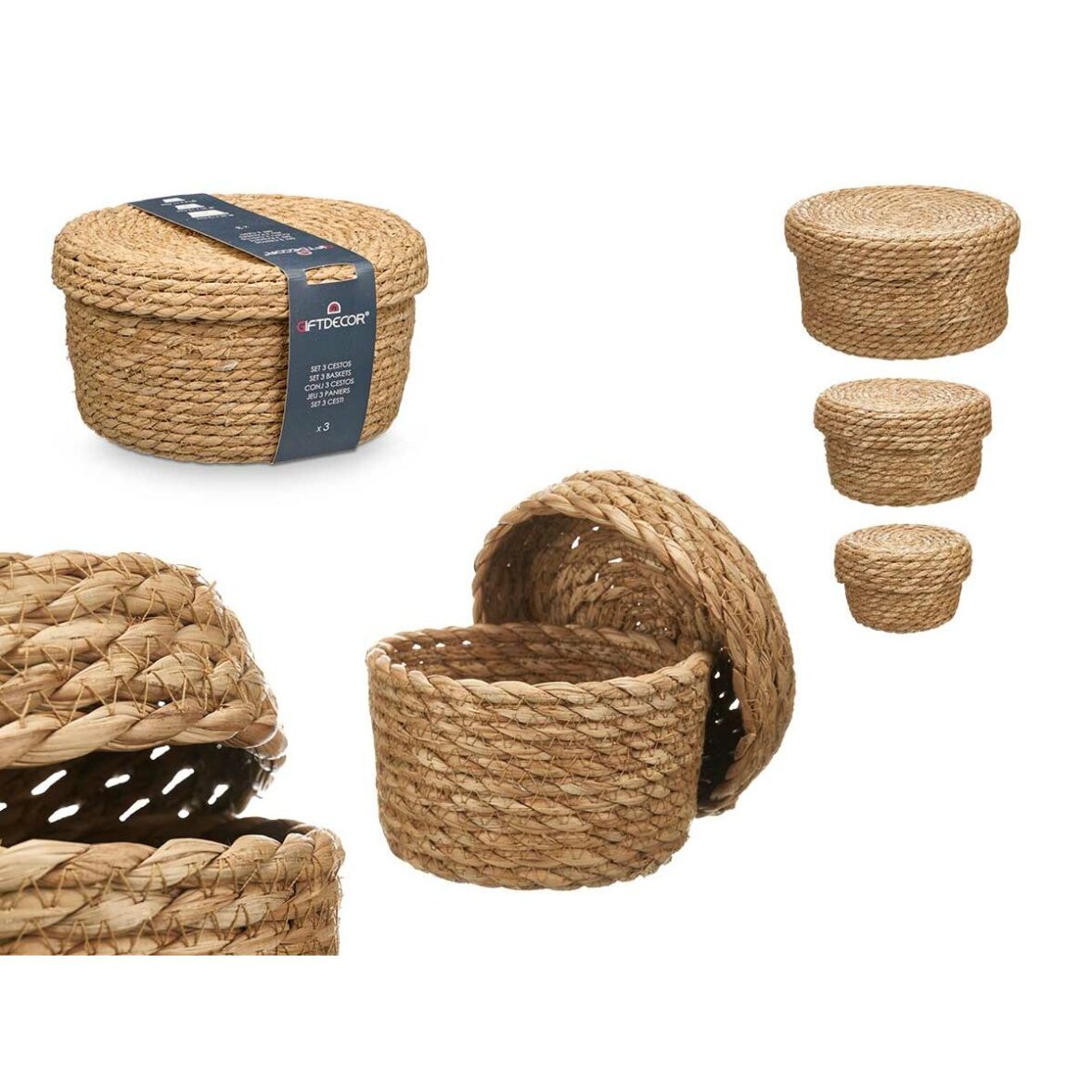 Juego de Cestos GiftDecor SY101703 Natural Fibra natural (6 Unidades) - Imagen 3