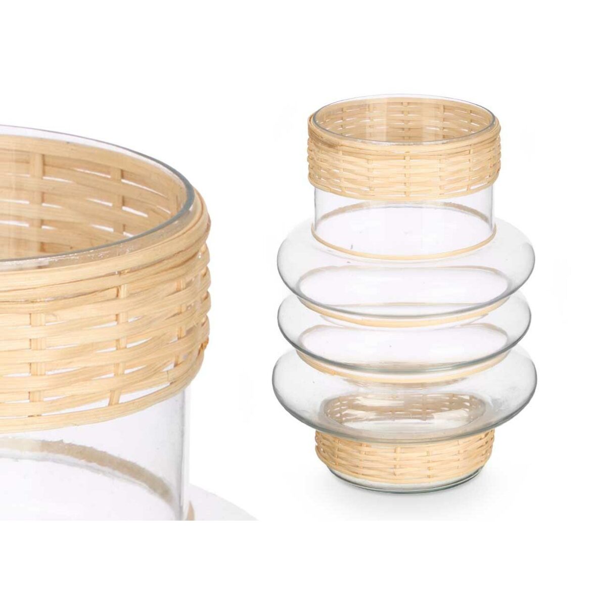 Portavelas GiftDecor SG-29857 Transparente Natural Vidrio Ratán 18 x 24 x 18 cm (6 Unidades) - Imagen 4