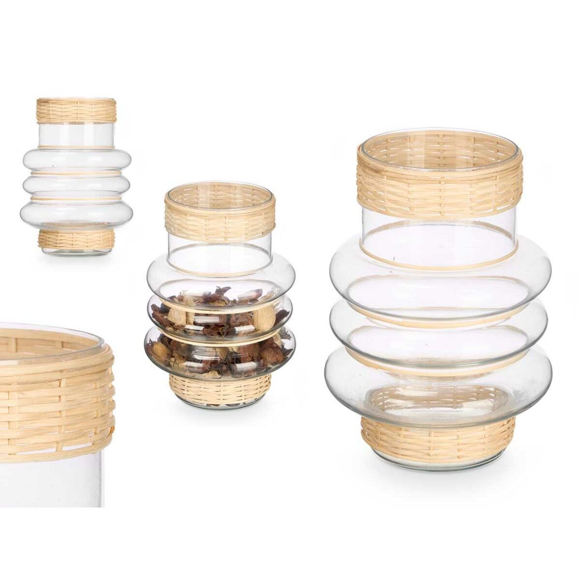 Portavelas GiftDecor SG-29857 Transparente Natural Vidrio Ratán 18 x 24 x 18 cm (6 Unidades) - Imagen 3