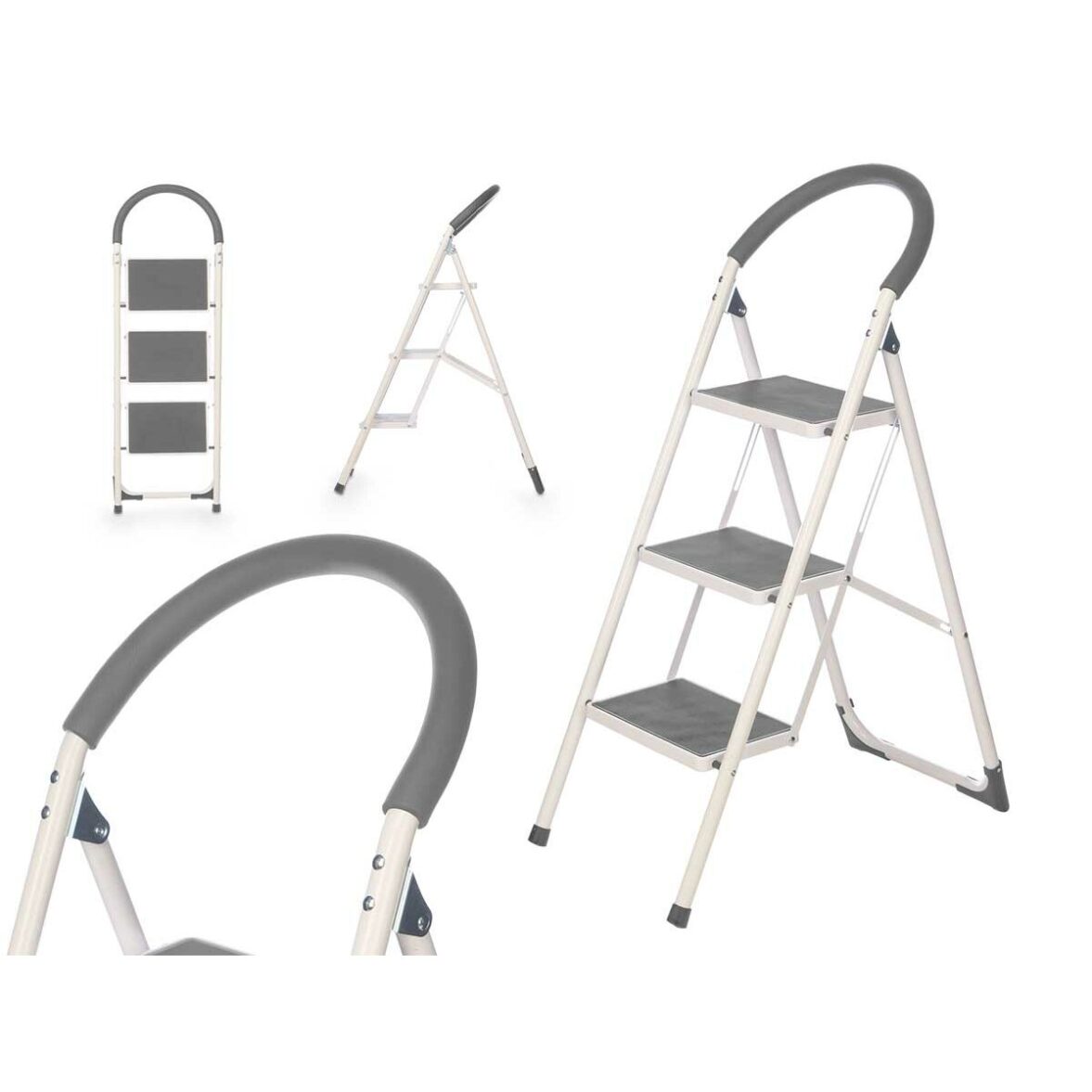 Escalera plegable de 3 peldaños Kipit 10109 Gris Acero 38 x 117 x 5 cm (4 Unidades) - Imagen 4