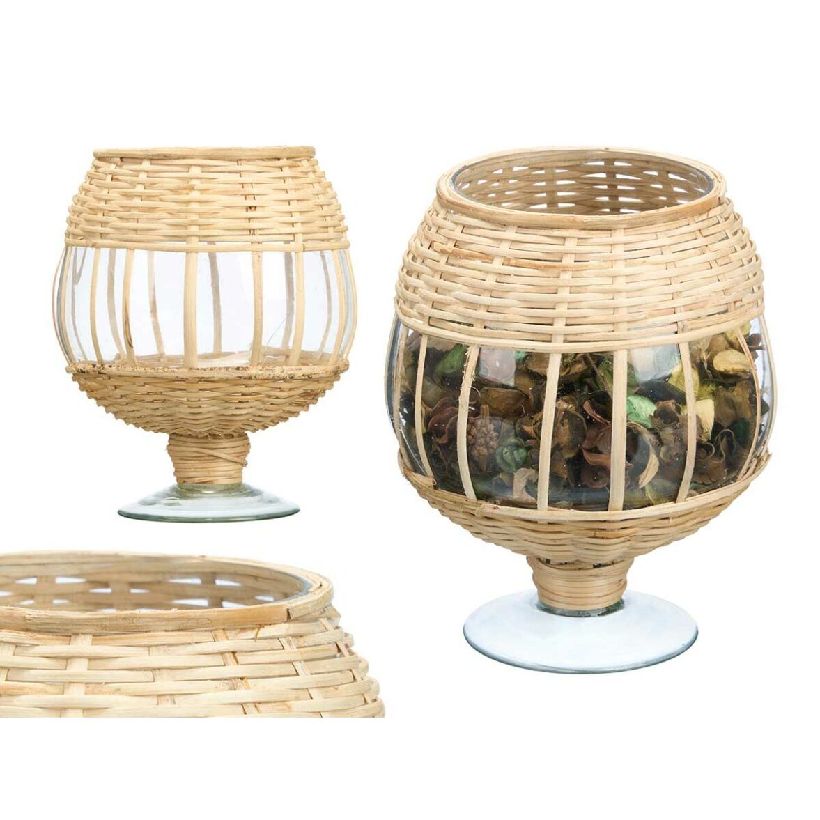 Portavelas GiftDecor SG-30540 Transparente Natural Vidrio Ratán 18 x 22 x 18 cm (6 Unidades) - Imagen 4