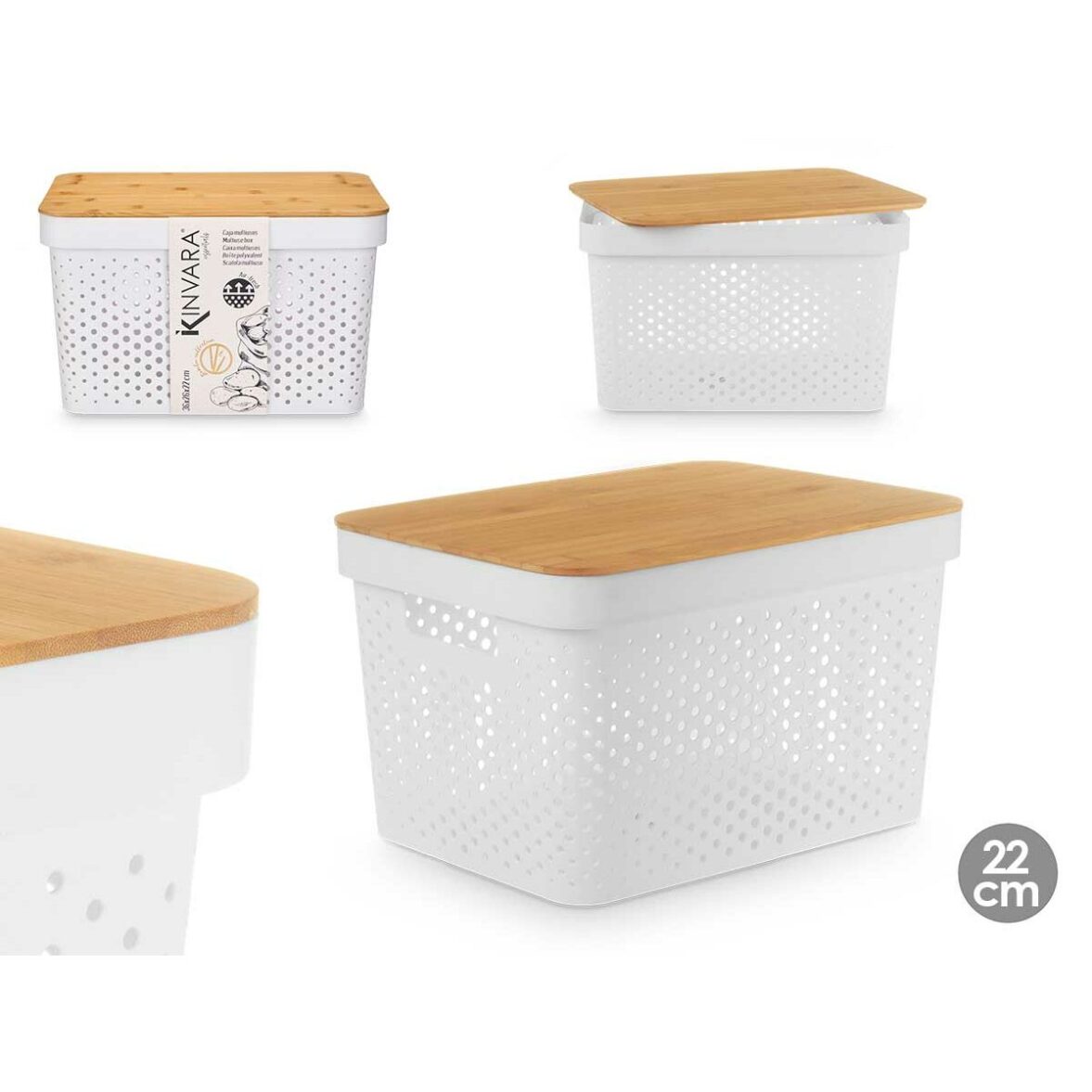Caja Multiusos Kinvara CH52970 (25) Blanco Marrón Bambú Polipropileno 35,7 x 22 x 26,2 cm (4 Unidades) - Imagen 6