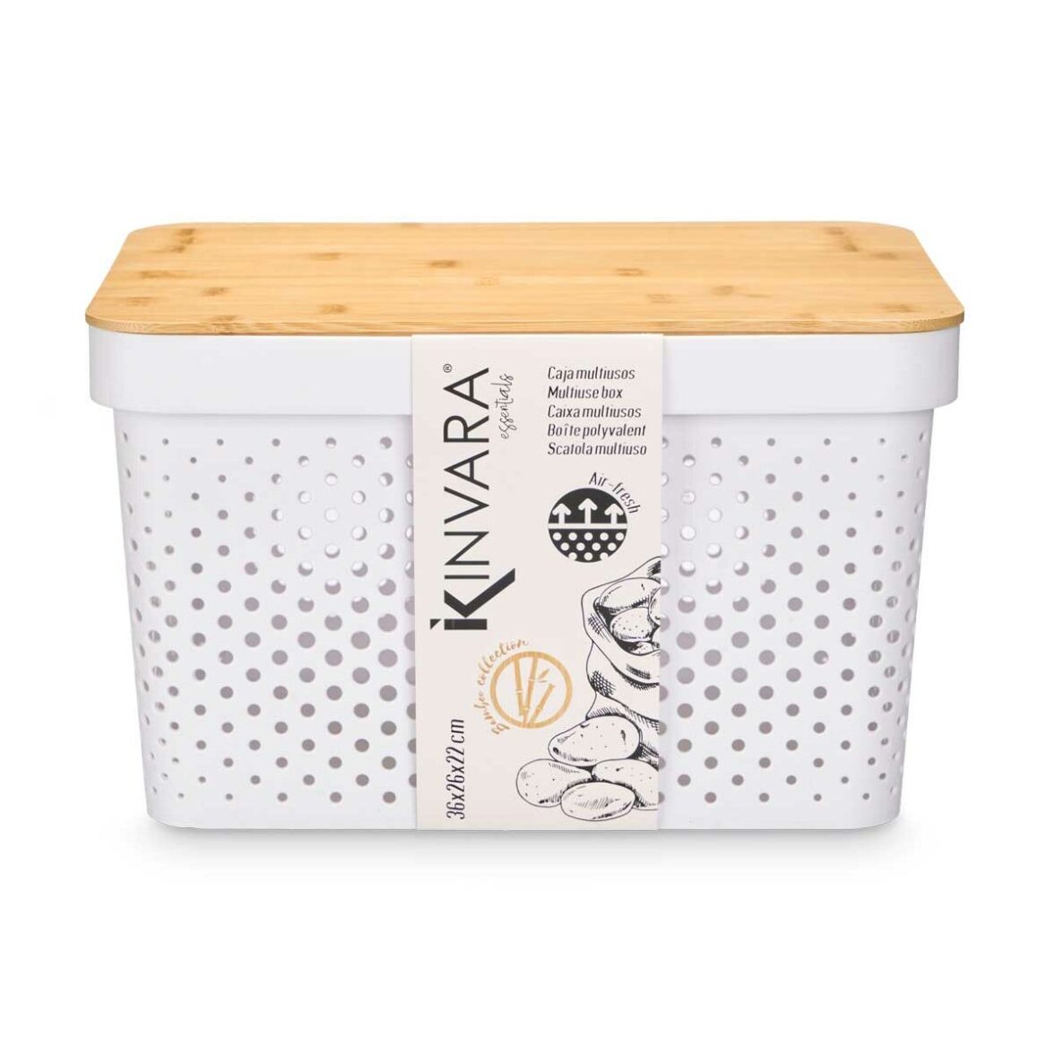 Caja Multiusos Kinvara CH52970 (25) Blanco Marrón Bambú Polipropileno 35,7 x 22 x 26,2 cm (4 Unidades) - Imagen 3