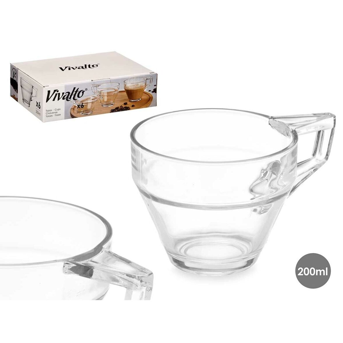 Taza de café y té Vivalto ZLQ02/BHA6 Transparente Vidrio 199 ml (6 Unidades) - Imagen 3